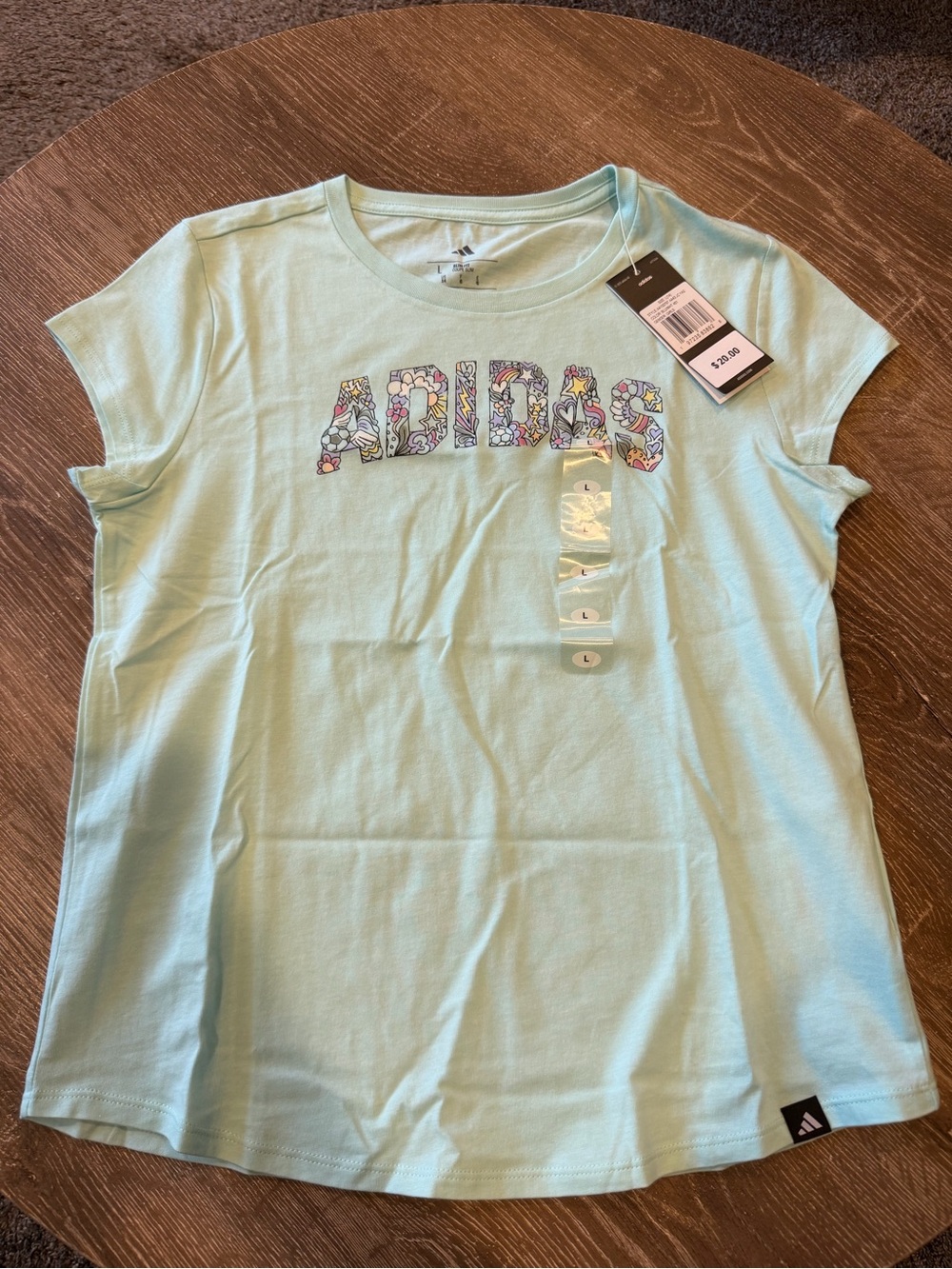 Brand New Adidas Girls' Floral Logo Mint Green Tee